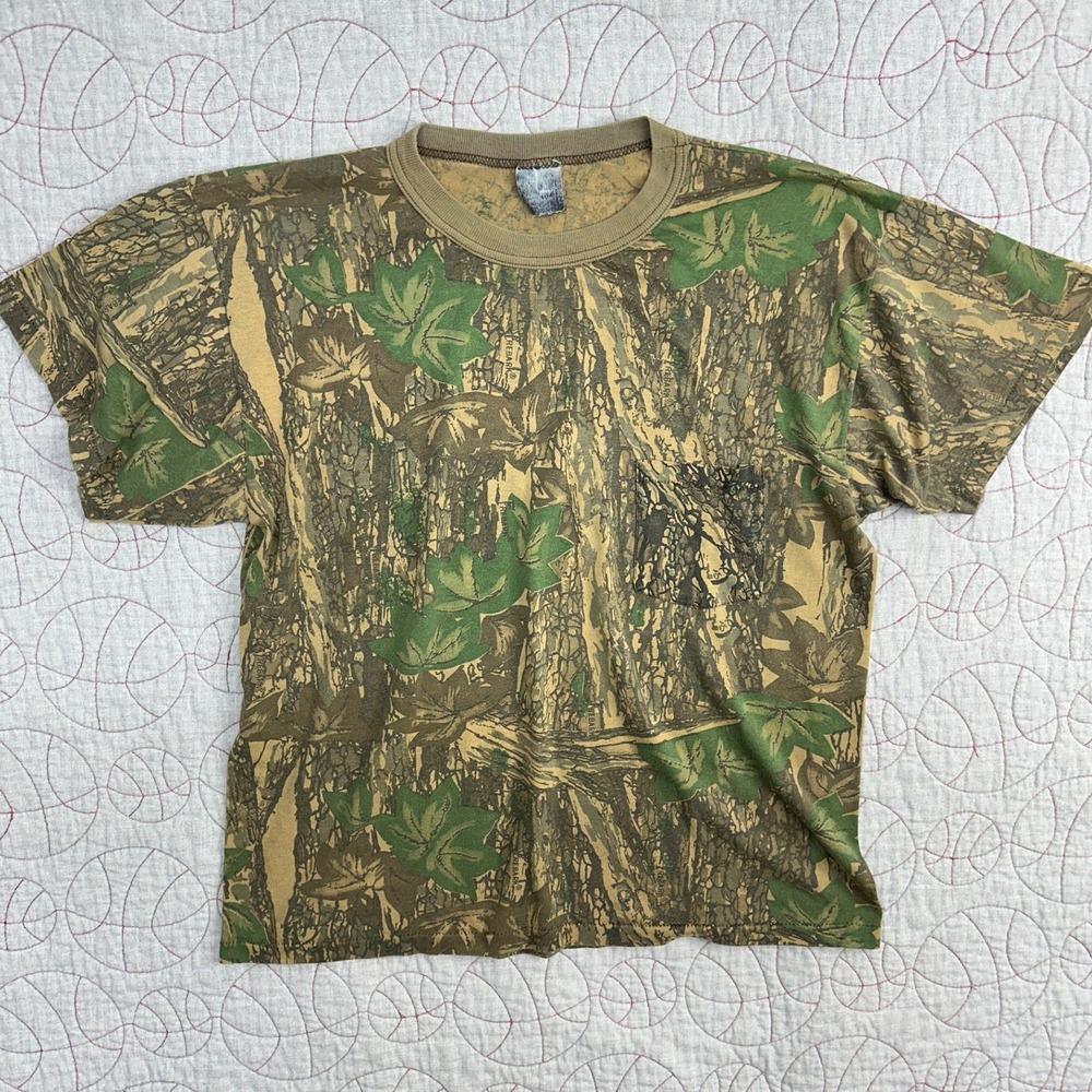 Trebark Pocket T-Shirt Brown Green Camo Single Stitch Vintage /‎ Mens Large